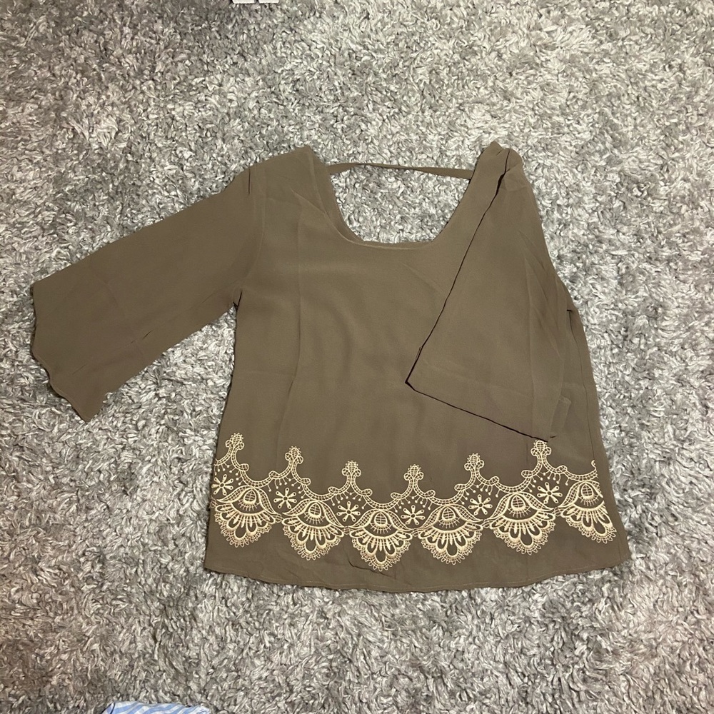 Boho army green quarter sleeve shirt